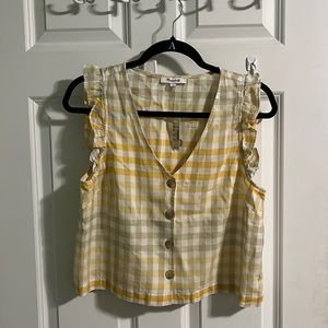 Ruffle Button-Front Tank in Ombré Gingham